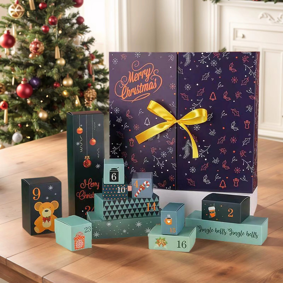 DIY Adventskalender aus Papier für 24 Tage, nachfüllbare Weihnachts-Countdown-Boxen in Blau für Süßigkeiten, Schmuck oder Spielzeug - Bild 5