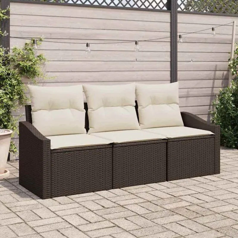 Vidaxl Loungemöbel Sofa Set aus Polyrattan mit Kissen in Braun, 3-teilig - Bild 1