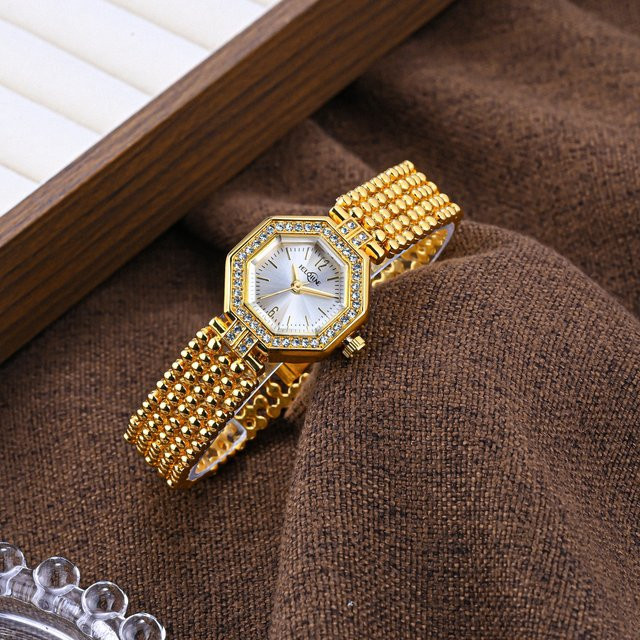 YaLaLuSi Armbanduhr, Perlenkette, Gold, Quarz, Diamantbesetzt, Damen - Bild 1