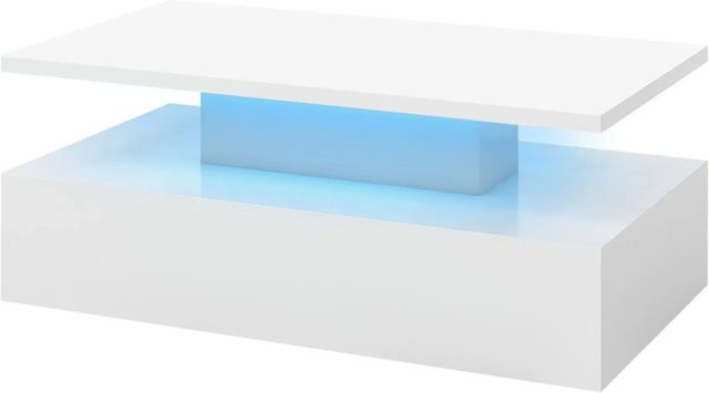 Costway LED-Couchtisch in Weiß mit Hochglanz-Finish, moderner Wohnzimmertisch B/T/H: 60 x 60 x 40 cm - Bild 1