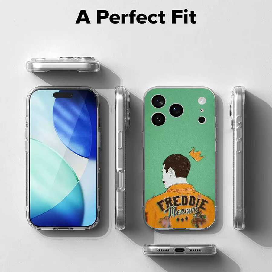 Transparente Handyhülle mit Freddie Mercury Queen Band Motiv für dein iPhone (Modelle: 17 16 15 14 13 12 11 Pro Max Plus Mini) - Bild 3