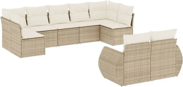 vidaXL 9-tlg. Garten-Sofagarnitur in L-Form aus Poly-Rattan mit Kissen in Beige - Bild 1