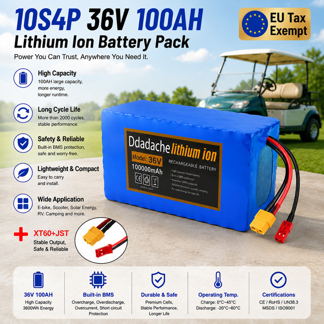 Ddadache Lithium-Ionen-Akku 36V 100Ah 10S4P 1000W mit wasserdichtem BMS in Blau für Elektrofahrrad, E-Bike, Roller und Mountainbike - Bild 1
