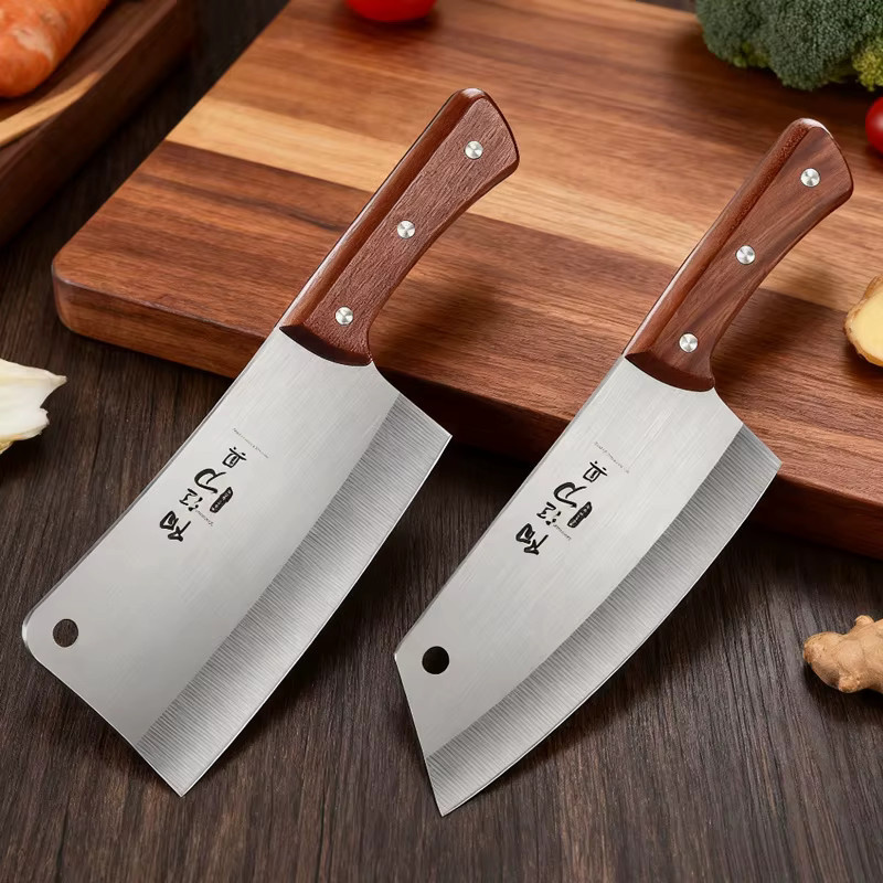 XIAOTIANLAI Chinesisches Kochmesser aus Edelstahl in Silber mit Holzgriff zum Schneiden von Fleisch und Zerteilen von Knochen - Bild 5