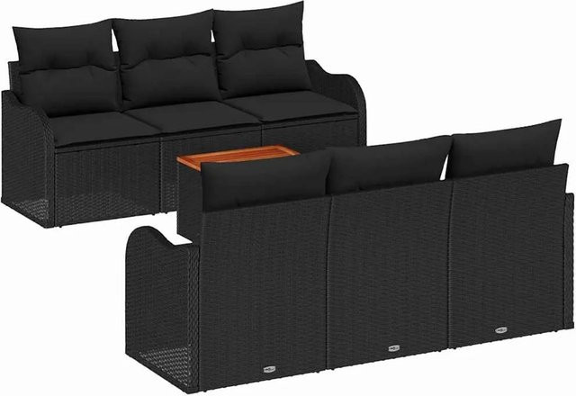 vidaXL Garten-Sofa-Set 7-teilig aus Polyrattan in Schwarz mit Polstern für Terrasse und Balkon - Bild 1
