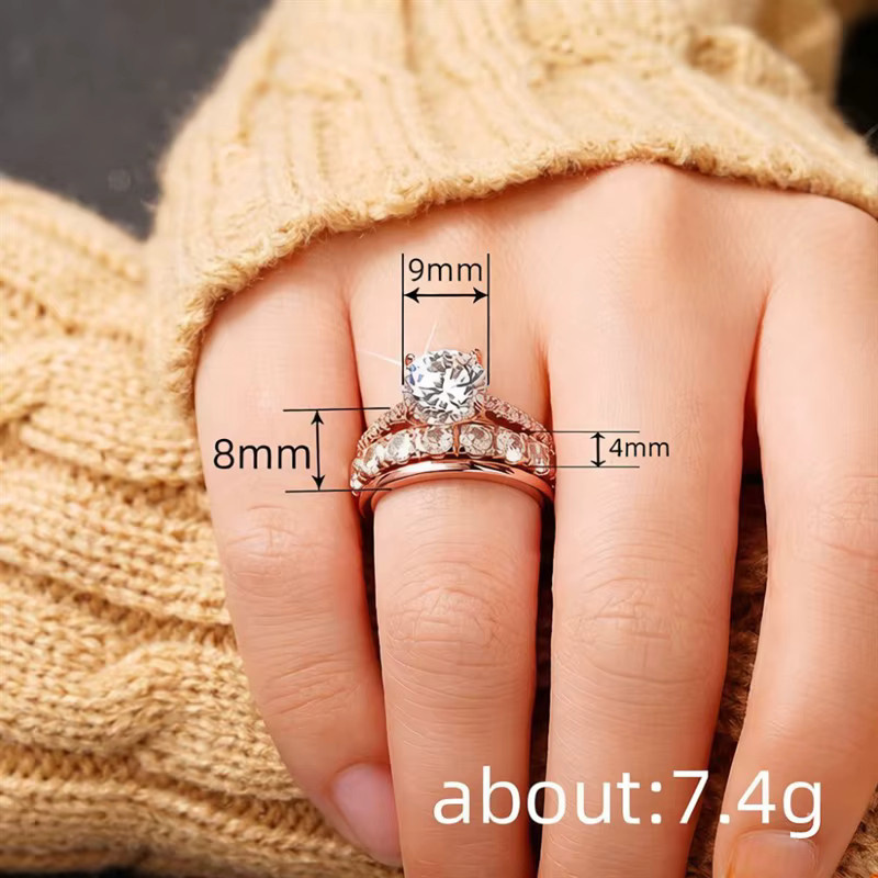 Huitan Ringe Set, Messing, Gold, Zirkonia, Damen, Hochzeit - Bild 2