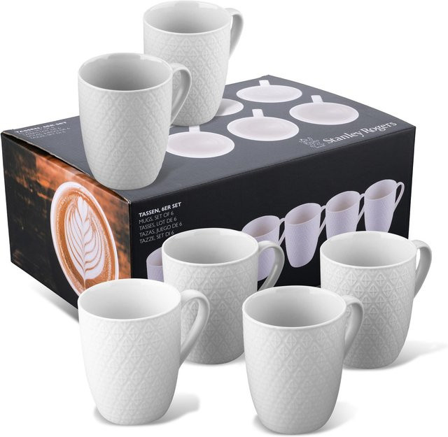 Stanley Rogers Tassen aus Keramik, Weiß, 6er Set, 340 ml pro Tasse - Bild 1