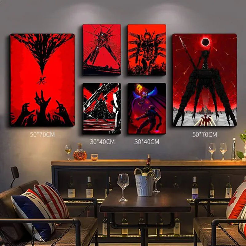 ULTRAKILL DIY Sticky Poster Vintage Kunstwerk in Weiß und Rot als abstrakte Wandmontage auf Papier - Bild 1