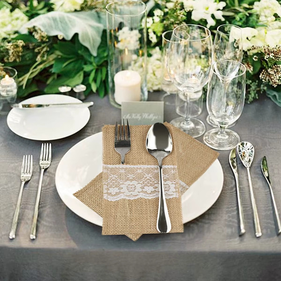 100 Stück Besteckbeutel aus Jute in Beige für Hochzeit, Geburtstag und Party - Bild 2