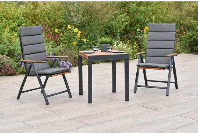 Merxx Athos 5-tlg. Gartenmöbel Set aus Aluminium und Akazienholz in Braun mit ausziehbarem Tisch und 2 Klappsesseln - Bild 1
