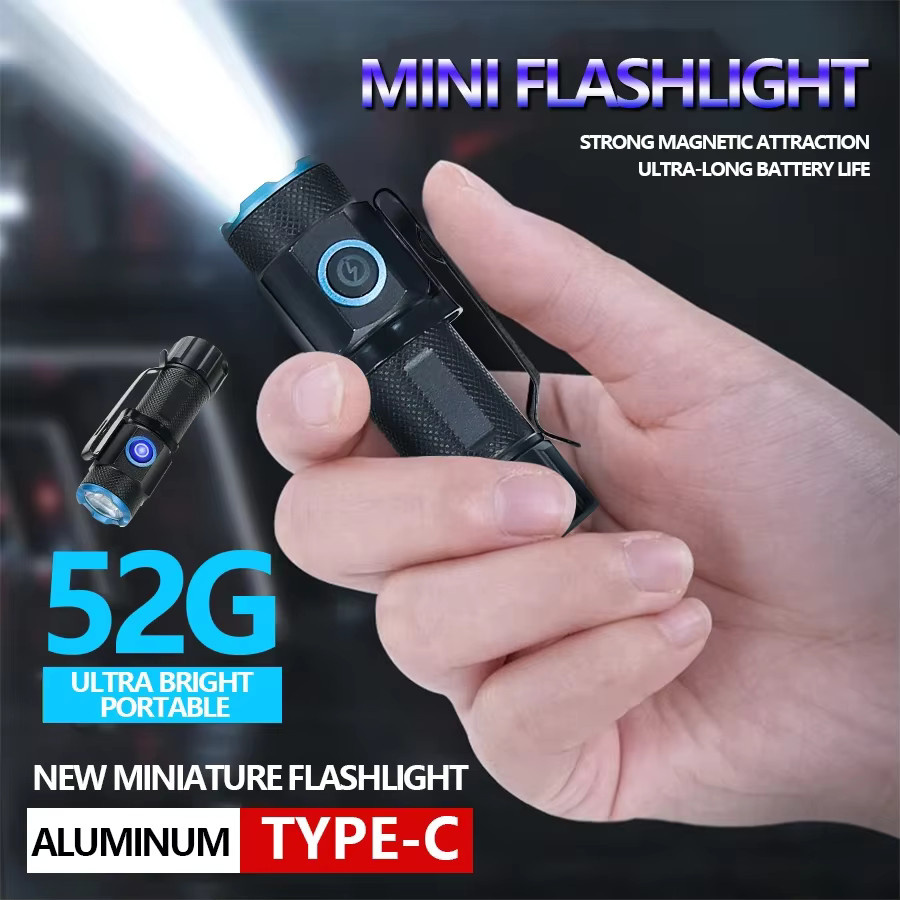 Heinast P50 Mini-LED-Taschenlampe aus Aluminiumlegierung in Schwarz, wiederaufladbar via Typ C mit Magnet und 16340-Akku - Bild 2