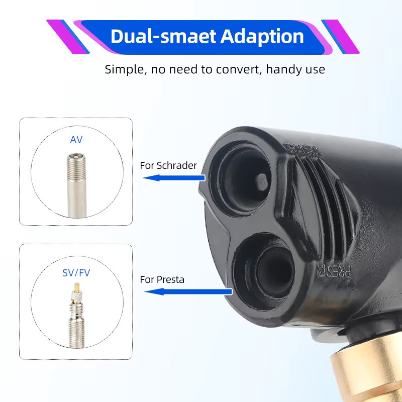 DEEMOUNT 2-in-1 Doppelkopf-Adapter für FV/AV-Ventile mit Luftschlauch und Tire Quick Inflator in Schwarz - Bild 2