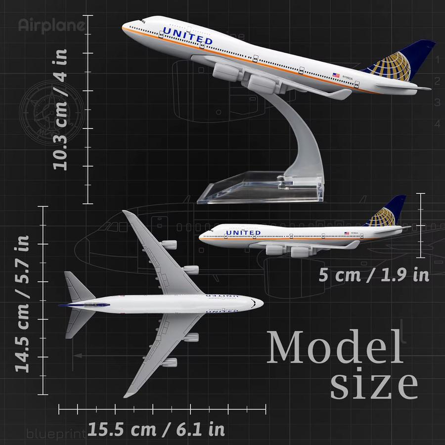 ZOCO B747 United Flugzeug Modell, Verkehrsflugzeug, Metall, 16cm - Bild 2