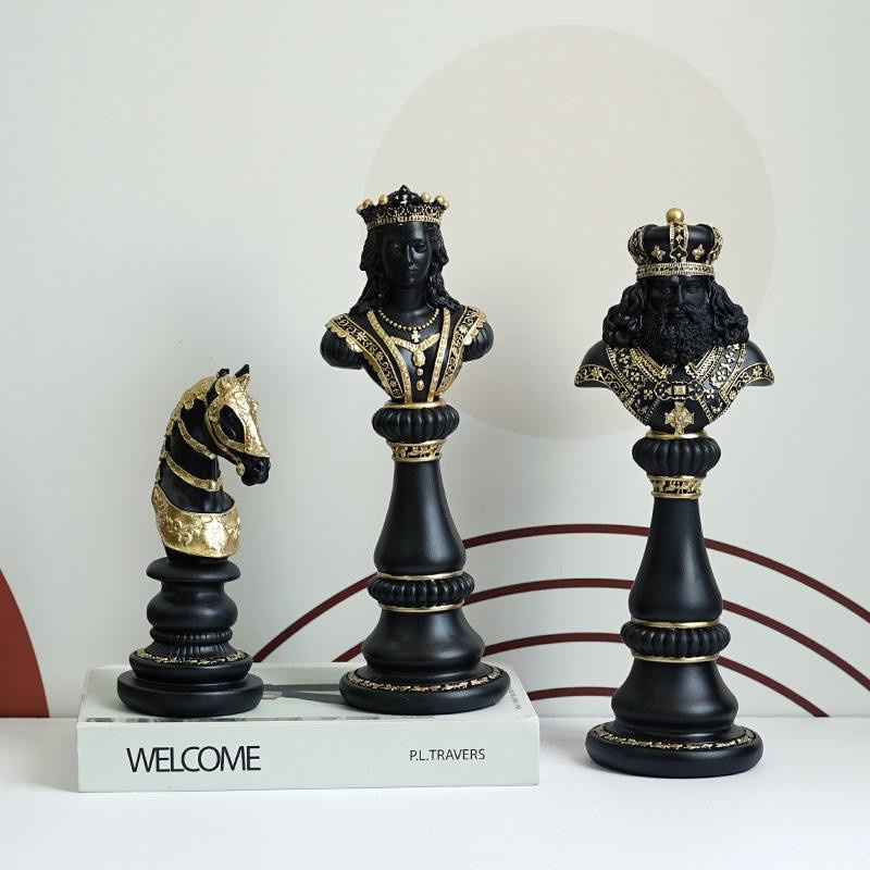 Yiran Furniture Schach Figuren aus Harz als dekorative Ornamente in Schwarz und Weiß für Schreibtisch und Weinschrank - Bild 4