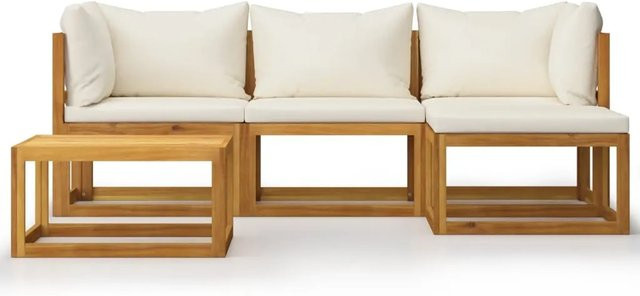 vidaXL 5-tlg Garten-Lounge-Set Modell 19 aus massivem Akazienholz mit beige farbenen Auflagen in L-Form - Bild 1