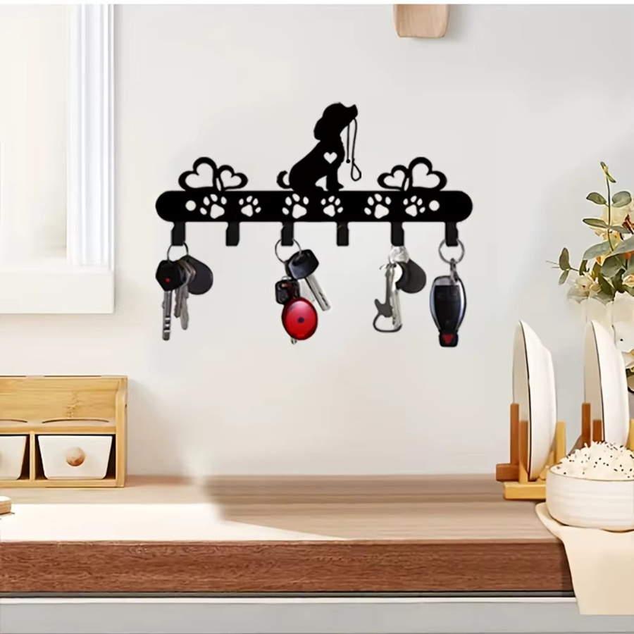 CIFBUY Hundeschlüsselhalter aus Metall in Schwarz mit Haustiermotiv als Wand- und Tür-Organizer für Schlüssel, Mäntel und Hüte - Bild 2
