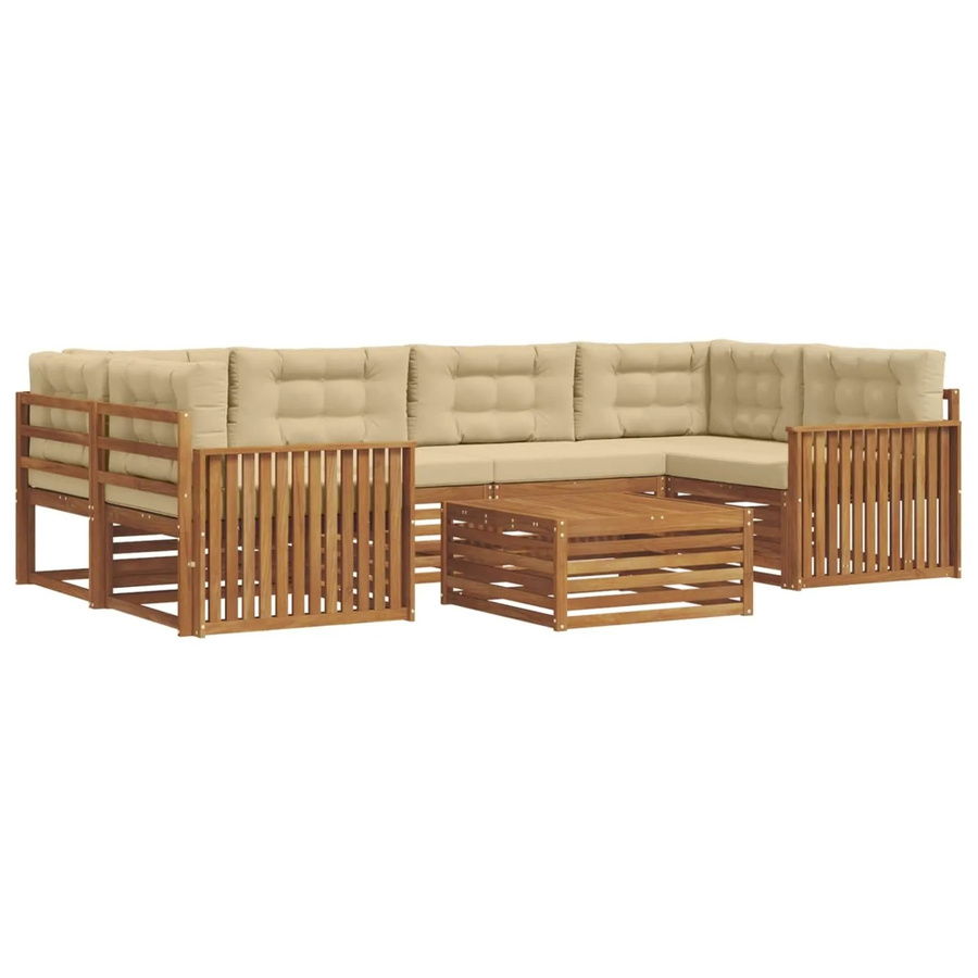 vidaXL Outdoor-Sofagarnitur 8-teilig L-Form aus Akazienholz mit Kissen in Natur und Beige - Bild 2
