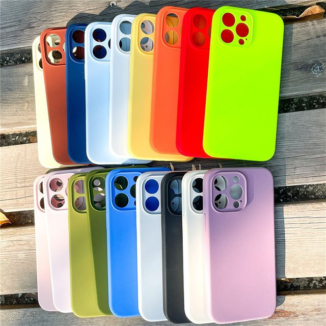 Neon Flüssigsilikon Schutzhülle für Apple iPhone 16 17 Pro Max 15 Pro Max 14 13 XS Max mit Linsenabdeckung in Multicolour und Orange - Bild 1
