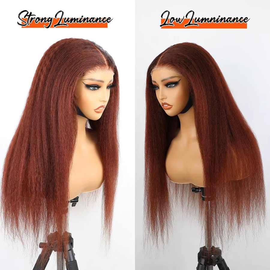Muybien Hair Kinky Straight Lace-Perücke aus Echthaar, rötlich-braun, Damen - Bild 3