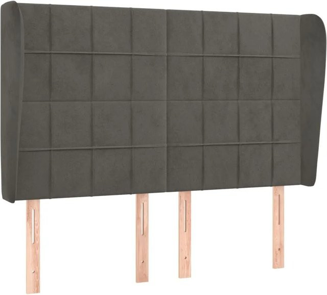 vidaXL Kopfteil mit Ohren in Dunkelgrau aus Samt, B/T/H: 147 x 23 x 118/128 cm - Bild 1