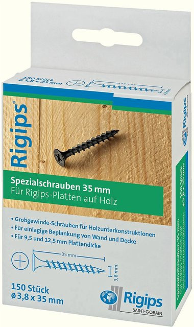 Rigips Grobgewindeschrauben für Holz, Durchmesser: 3,8 mm, Länge: 35 mm, 150 Stück - Bild 1