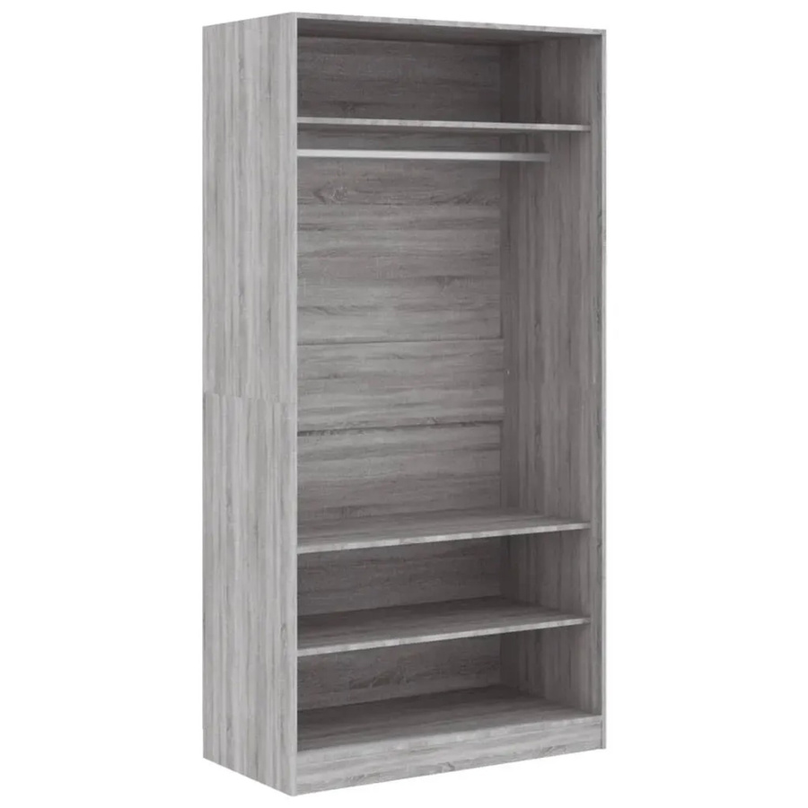vidaXL Kleiderschrank aus Holzwerkstoff in Grau mit Kleiderstange und Regalböden, B/T/H: 100 x 50 x 200 cm - Bild 2