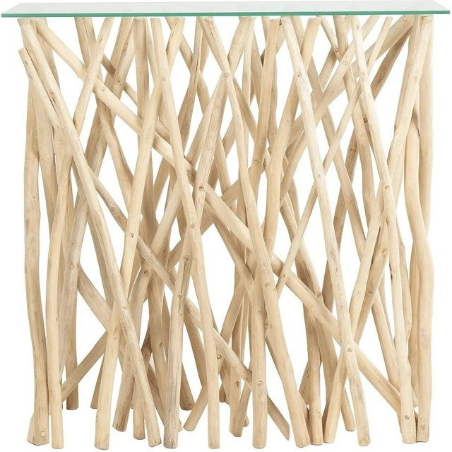 Vente-unique Konsolentisch Gayana aus Teakholz und Glas in Naturfarben Beige, Breite: 92 cm - Bild 1