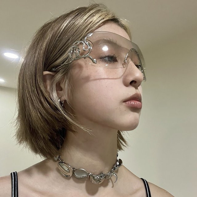 Randlose Sonnenbrille für Damen, Wrap, transparent, Krokodil, Metall - Bild 1