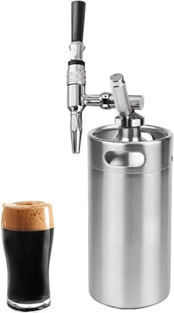 ELECQUEEN Nitro Cold Brew Coffee Barrel mit Zapfhahn, Mini-Growler-Set in Silber, 2 l oder 3,6 l - Bild 1