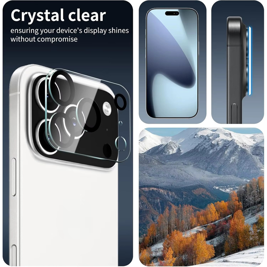 3er-Set Gehärtete Glas-Kameralinsen-Schutzfolien für Apple iPhone 17 Pro Max, 17E Air, 16E, 15 Pro Max, 14, 13 in Transparent HD Klar - Bild 4