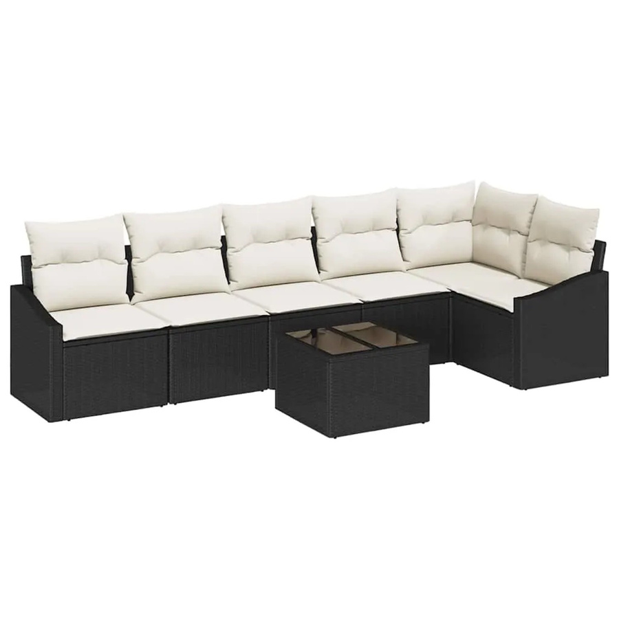 vidaXL Garten-Sofa-Set 7-teilig aus Poly Rattan in Schwarz mit Polsterung und Tisch im L-Shape Design - Bild 2