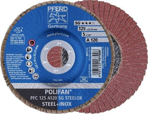 PFERD STEELOX Polifan Fächerschleifscheibe PFC 125A 120 SG, Durchmesser: 125 mm, Bohrungs-Ø: 22,23 mm, Mehrfarbig - Bild 1