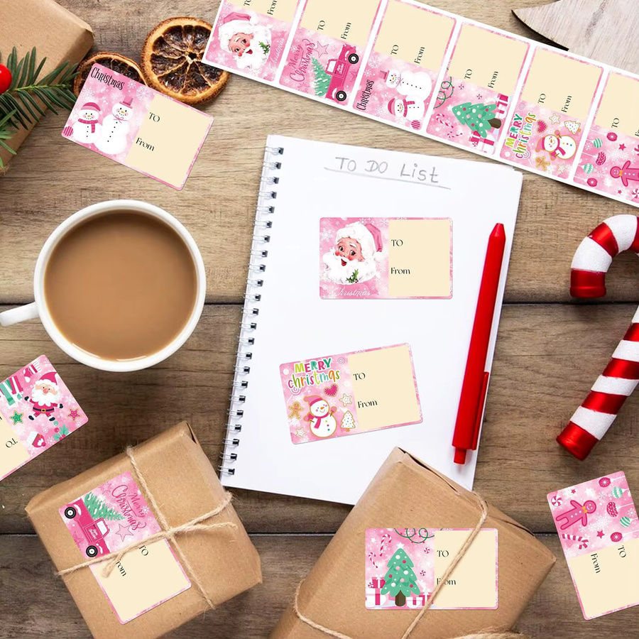 TYFYO Weihnachts-Namensschild-Aufkleber in Rosa, 210 Stück selbstklebende Etiketten für Weihnachtsgeschenke und Verpackungsdekoration - Bild 2