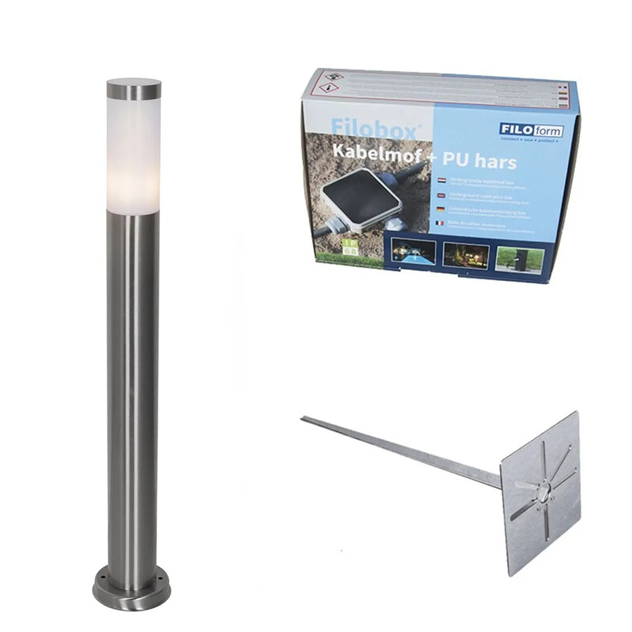 QAZQA Moderne Außen-Mastleuchte Rox aus Stahl mit Opal-Diffusor, Farbe: Weiß/Silber, Höhe: 80 cm, IP44, LED - Bild 1