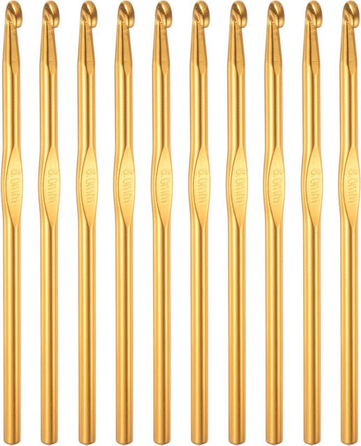 Uxcell 10-teiliges Aluminium-Häkelnadel-Set in Rot und Gold, gerade Häkelnadeln von 2 mm bis 6,5 mm für dein DIY-Handwerk - Bild 1