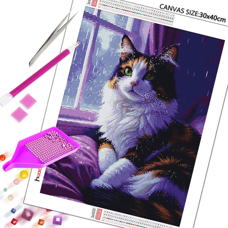 Huacan Diamantmalerei Katze als Diamantstickerei-Set für Erwachsene, Mehrfarbig, Breite: 30,0 cm, Höhe: 20,0 cm - Bild 2