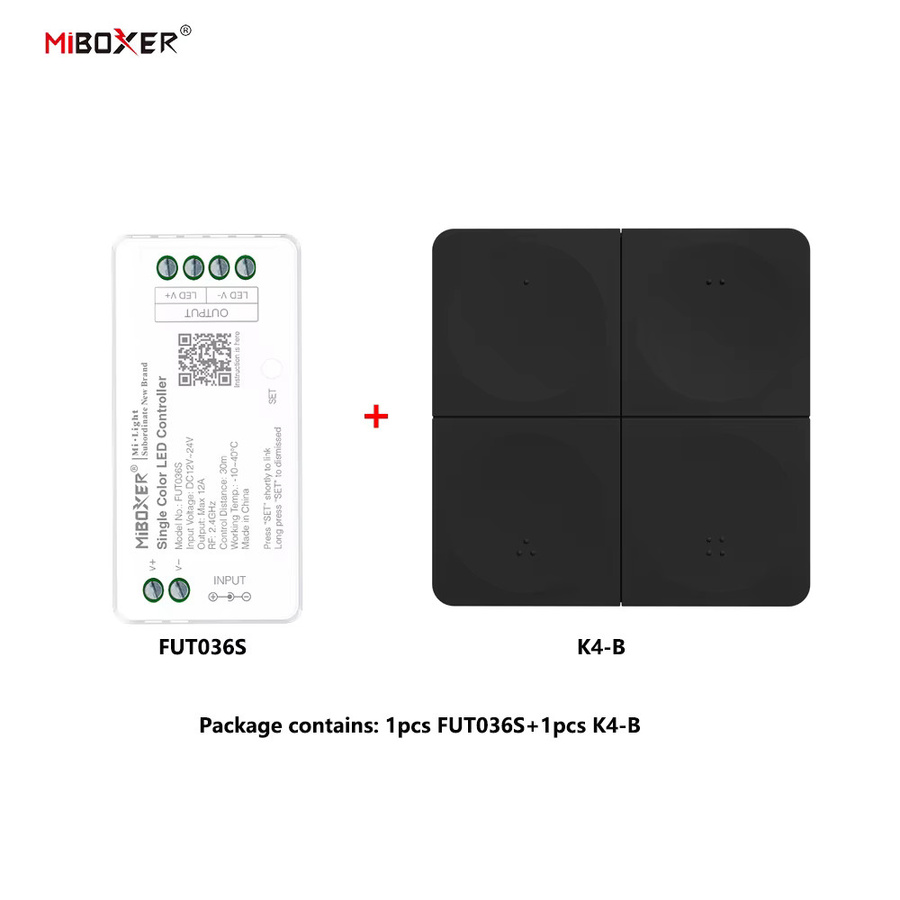 MiBoxer FUT036S+ESR2T/K4 Drahtloser LED-Controller für einfarbige COB- und LED-Streifenbeleuchtung, 2,4GHz RF, 12A pro Kanal, DC12-24V - Bild 2