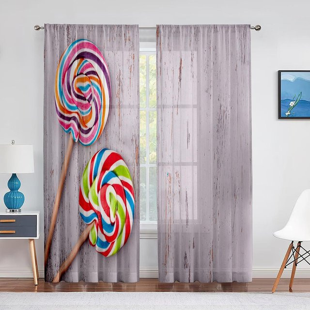 Bunter Chiffon-Vorhang mit Lutscher-Motiv für Kinderzimmer und Wohnzimmer, transparent, Multicolour, Breite: 100 cm, Höhe: 250 cm - Bild 1