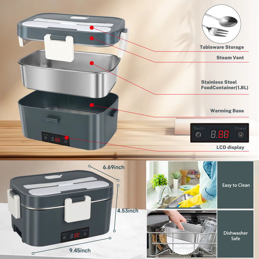 Avehrit 2-in-1 Elektrische Lunchbox mit Edelstahl-Behälter, tragbarer auslaufsicherer Speisenwärmer, mikrowellengeeignet - Bild 5