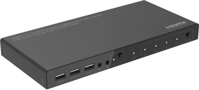 MicroConnect KVM Video Audio Switch für 4 Geräte in 4K UHD, Schwarz (MC-HDMIKVM0401-4K) - Bild 1
