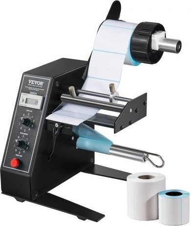 VEVOR Automatischer Etikettenspender in Schwarz mit stufenloser Geschwindigkeitseinstellung und automatischer Zählung von 0-999999, Etikettenabstreifer für Etikettenbreite 15-125 mm und Etikettenlänge 3-150 mm - Bild 1