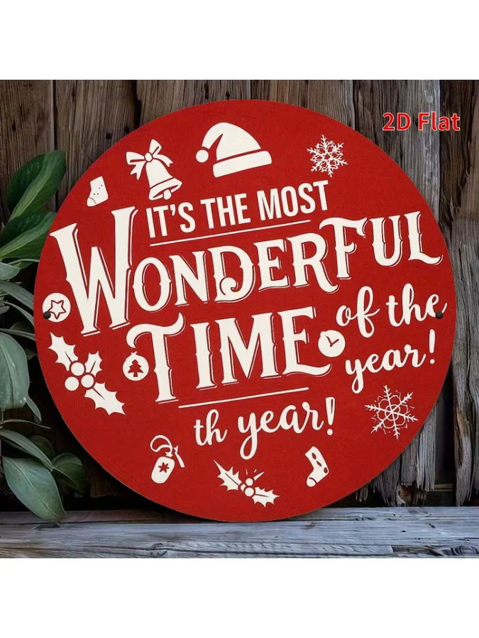 Potdemiel Metallwandkunst It's the Most Wonderful Time of the Year Weihnachtsdeko mit Schneeflocken und Typografie, Durchmesser: 19,81 cm, Rot - Bild 4