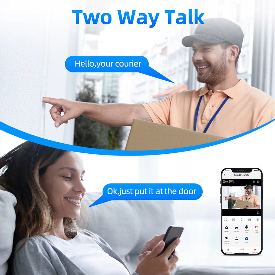 Awapow Smart Life WiFi Tuya Gucklochkamera mit Bewegungserkennung, 2 MP HD-Auflösung, Digitalem Audio und Zwei-Wege-Gegensprechanlage in Silber - Bild 3