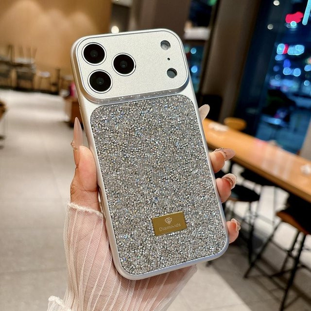NKEN-2 Handyhülle mit funkelnden Strasssteinen und Diamantbesatz für iPhone 17 Pro Max 16 Pro 15 14 13 in Silber - Bild 1