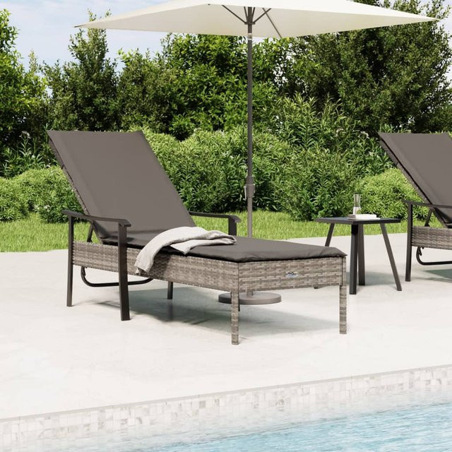 vidaXL Sonnenliege aus Polyrattan in Grau mit wetterfesten Kissen und verstellbarer Kopfstütze - Bild 2