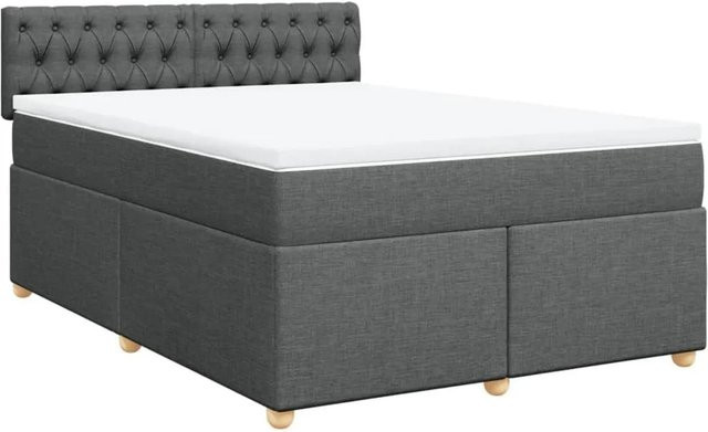 vidaXL Boxspringbett mit Matratze Dunkelgrau, Hybrid-Bett mit Taschenfederkern aus Stoff und Kiefernholz, B/T/H: 140 x 200 x 100,5 cm - Bild 1