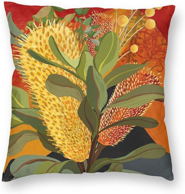Banksia Florals Botanischer Kissenbezug Orange mit Blumenmuster aus Polyester und Leinen, B/B: 45 x 45 cm - Bild 1