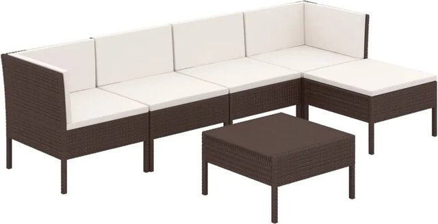 vidaXL 6-tlg Garten-Lounge-Set aus Poly Rattan in Braun mit Polstern und Couchtisch - Bild 1