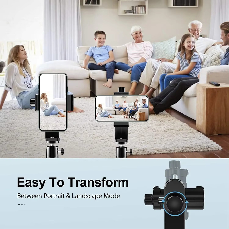 Wrumava Universal Handy Stativ Halterung Adapter mit 360 Grad drehbarem Kugelkopf in Schwarz für Samsung und iPhone sowie Selfie Sticks und Einbeinstative - Bild 3