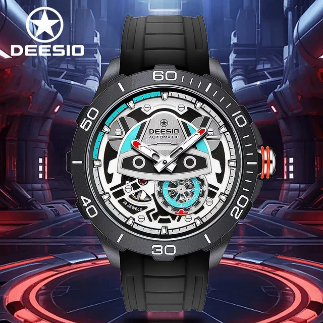 Deesio Armbanduhr Automatik, Kohlefasergehäuse, Silikon, Herren, Schwarz - Bild 1